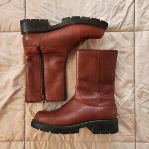 Sorel Farrell Lake Waterproof Block Heel Red Leather Ankle Boots Moto